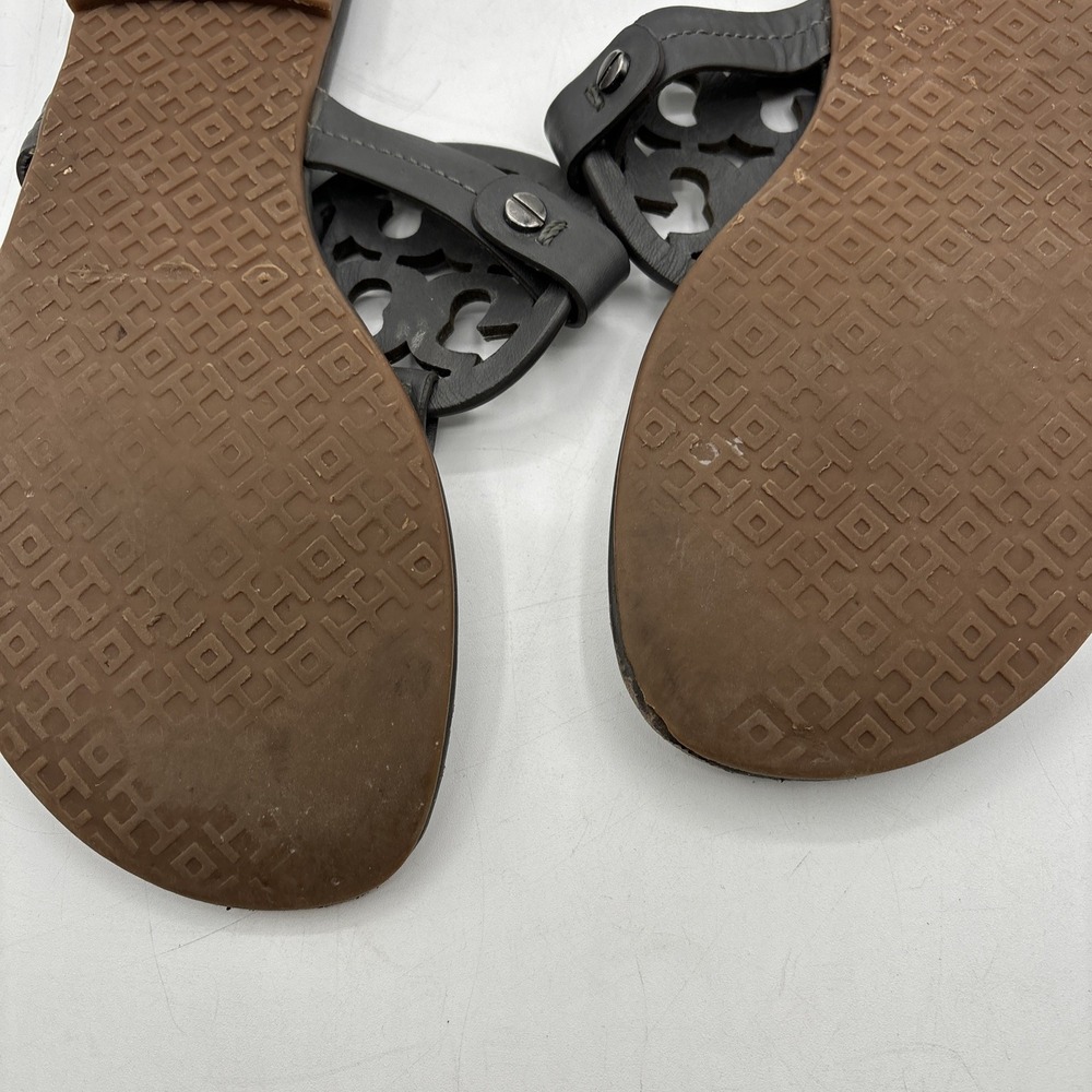 Tory Burch Miller Sandals Women's 7 M Dark Gray Leather Flats Thong - Picture 11 of 12